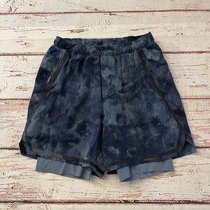Lululemon Blue Tie‎ Dye Men's Size Small Surge Lined 6" Bold Lines Shorts
